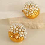 Gold color / 1 Pair Luxurious Series Retro Geometric Stainless Steel  Gold Color Rhinestone Artificial Pearl Women's Stud Earrings 